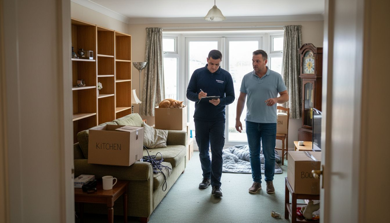 Removal company assessor checking living room items