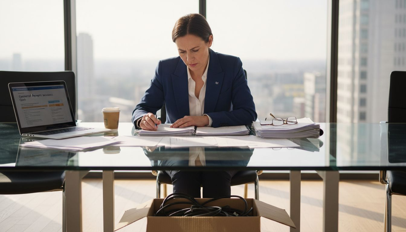 Manager checks policy documents during office move