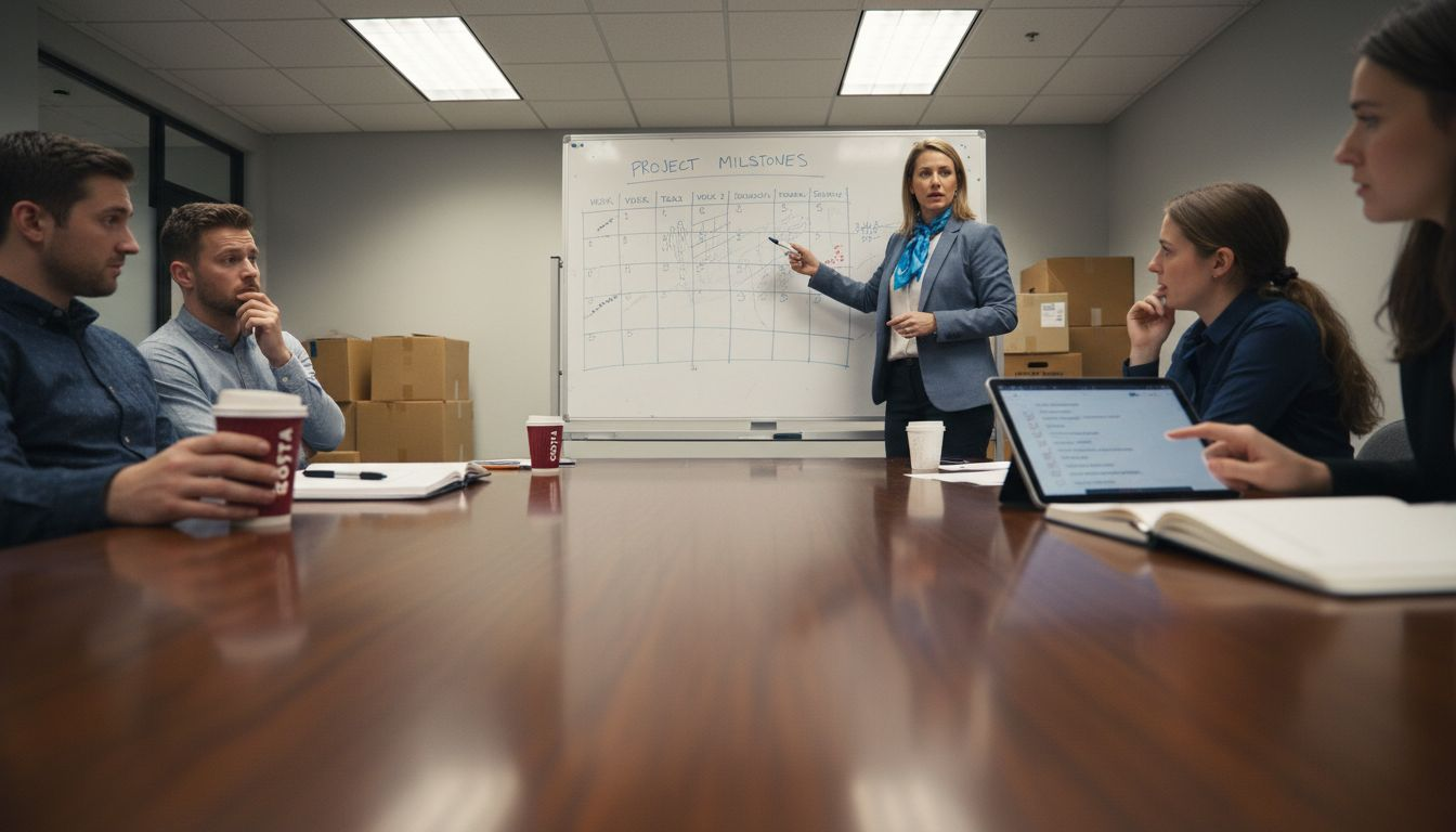 Team leader discusses office move with staff