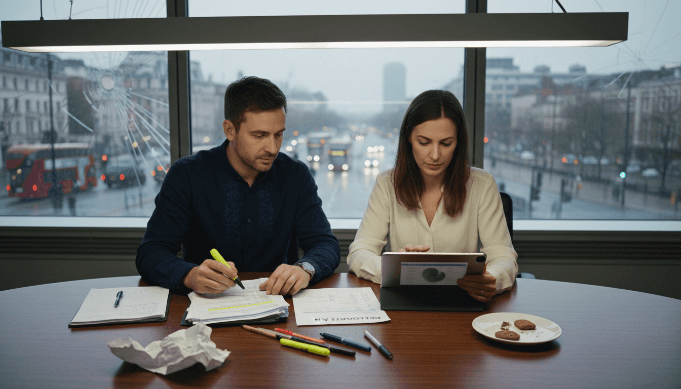 Team checking office relocation compliance paperwork