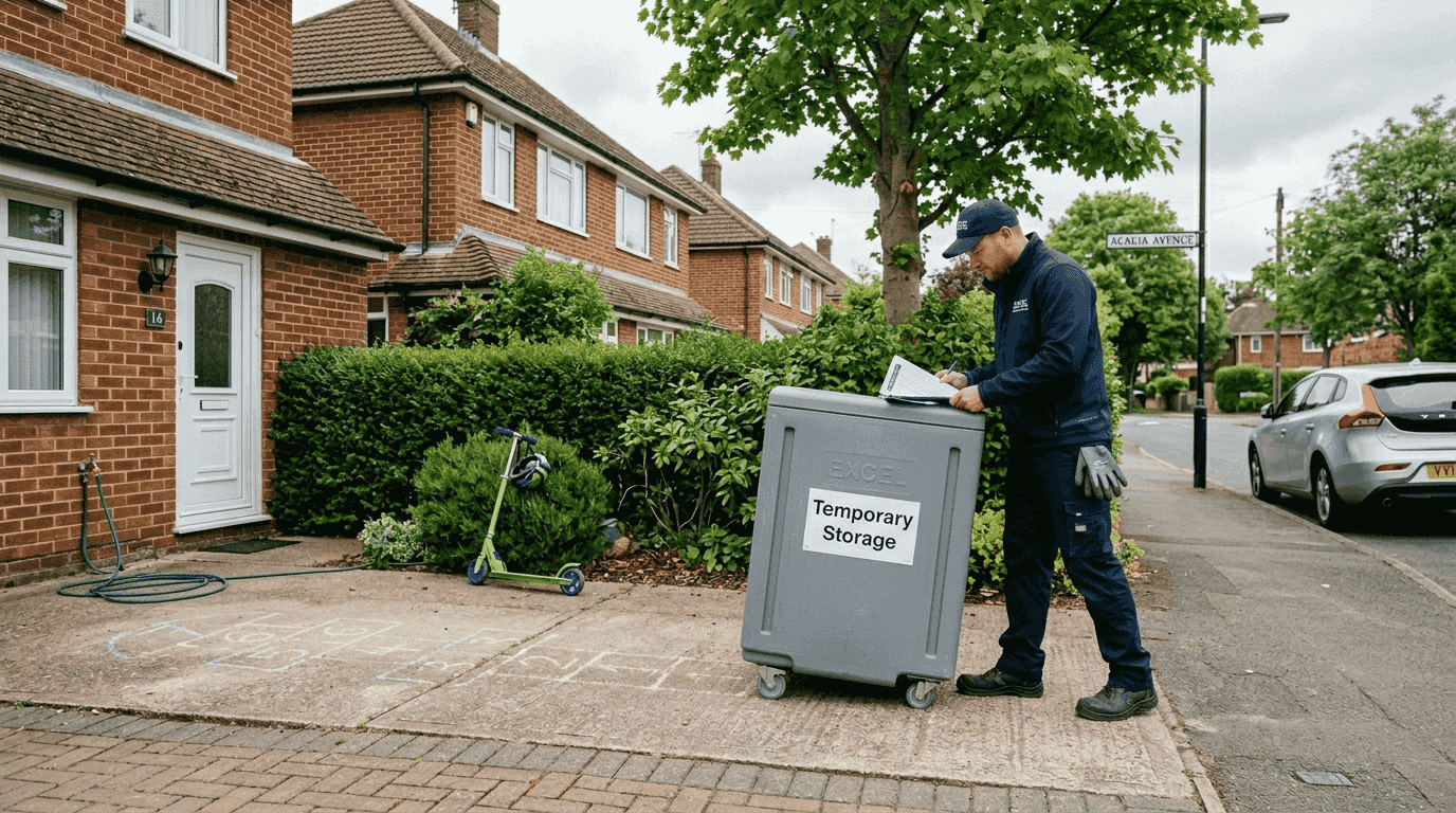 Storage pod delivered to UK suburban house