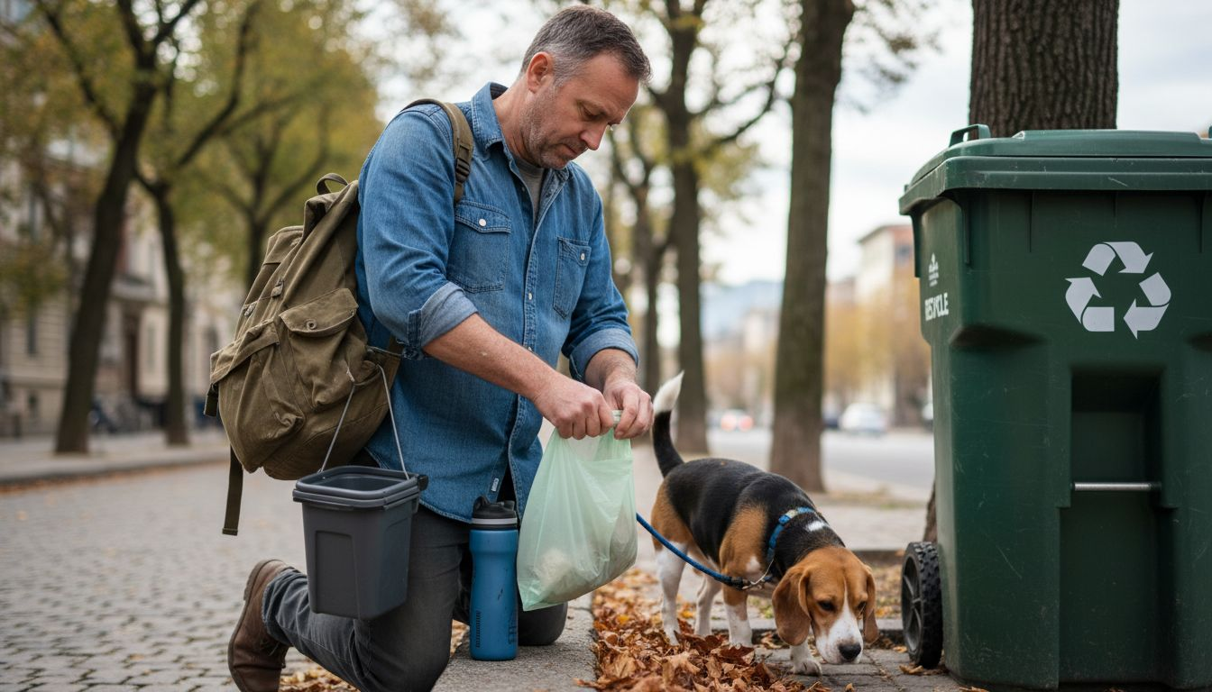 Pet owner using eco-friendly waste bag outdoors