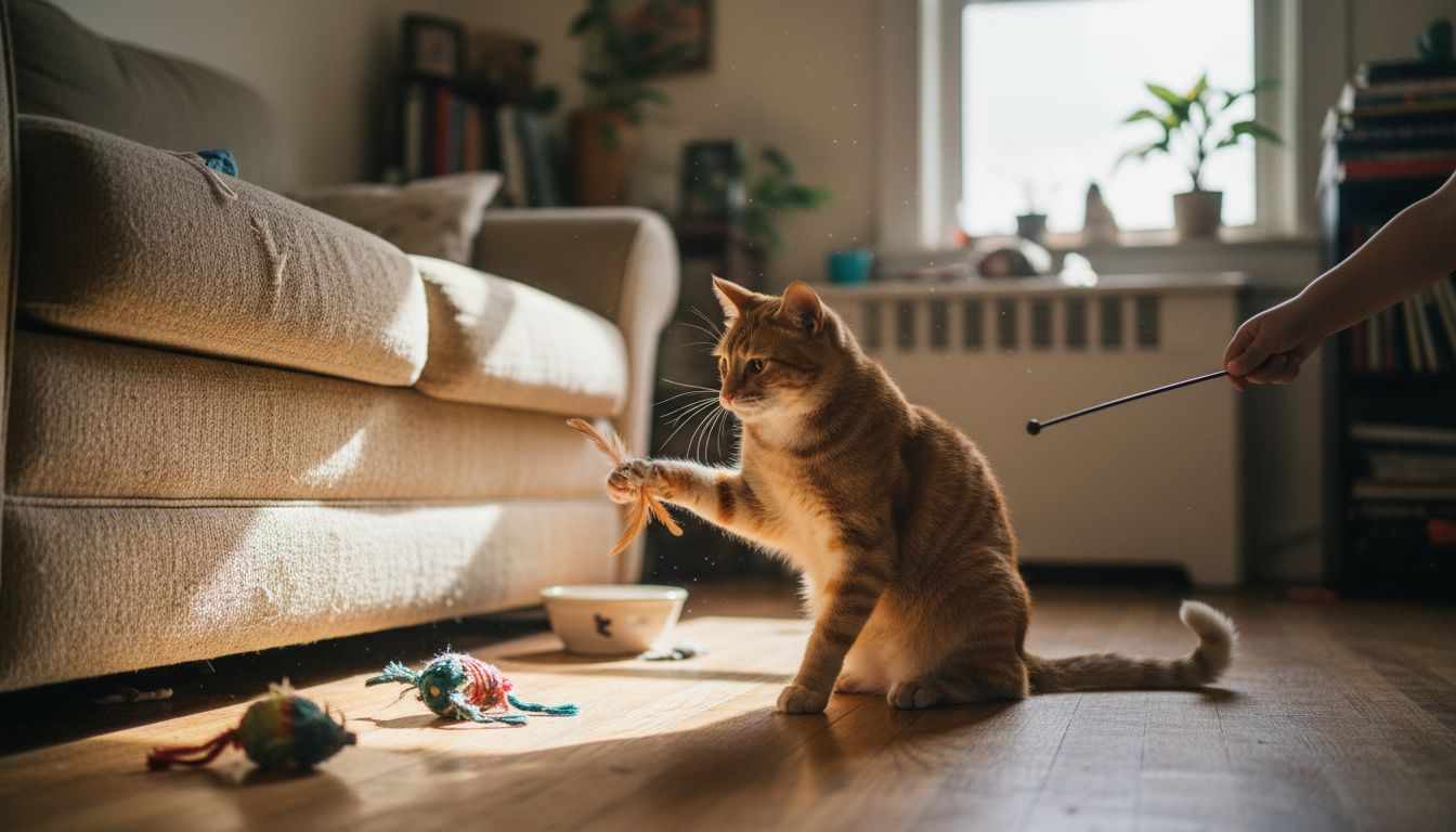 Tabby cat engaging in resilience-building play