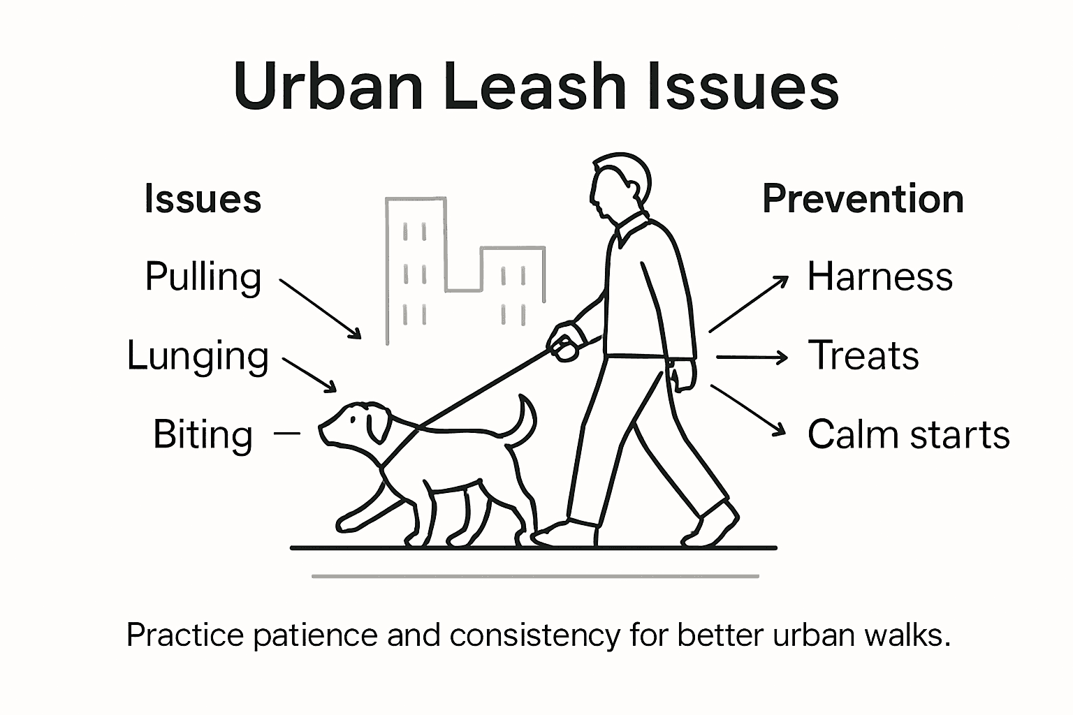 Infographic showing common leash issues and solutions