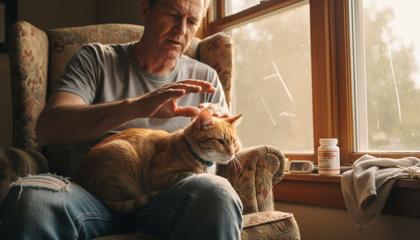 Owner inspecting pet’s skin and coat