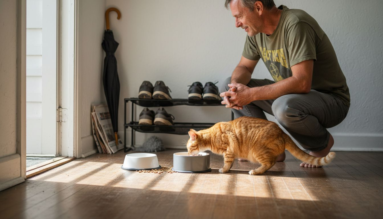 Cat eating safely from non-slip bowl
