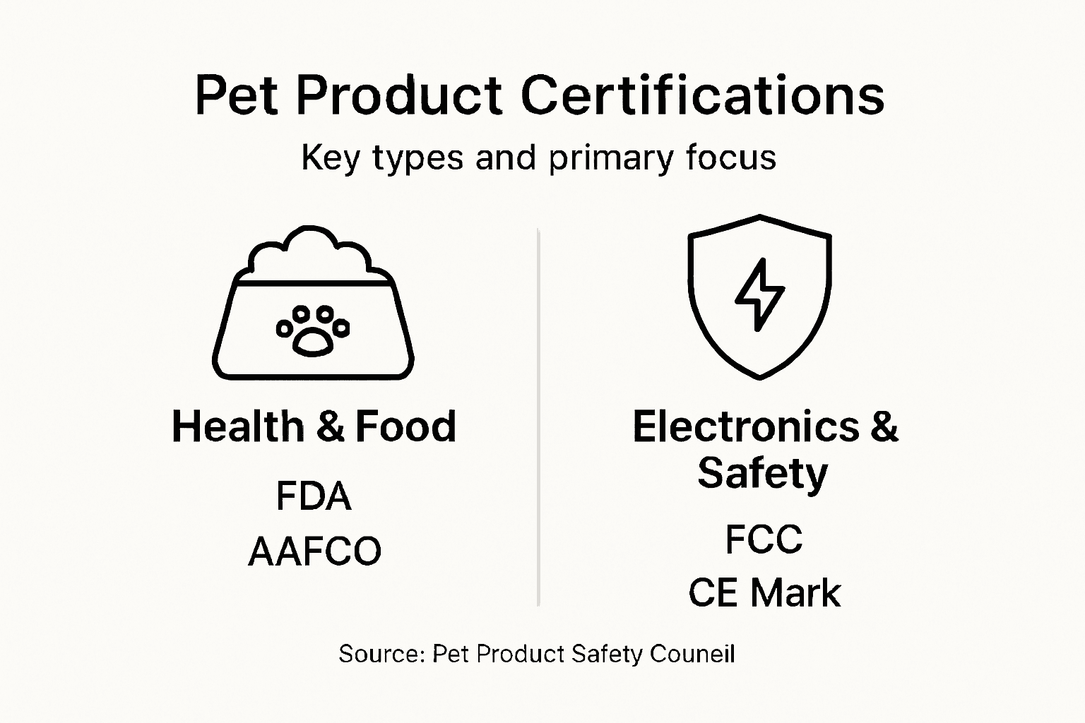 Infographic of pet product certification types overview