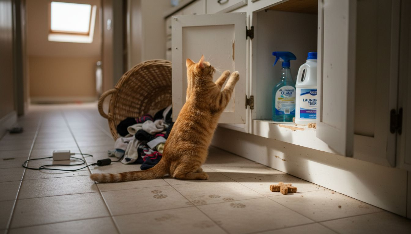 Cat exploring dangerous home area