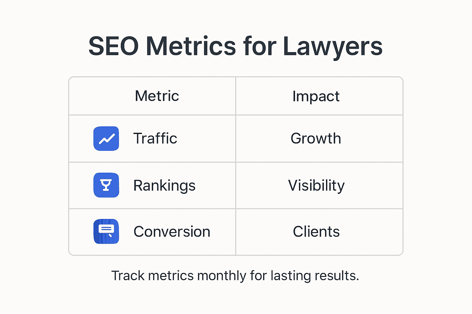 Infographic showing SEO metrics for lawyers