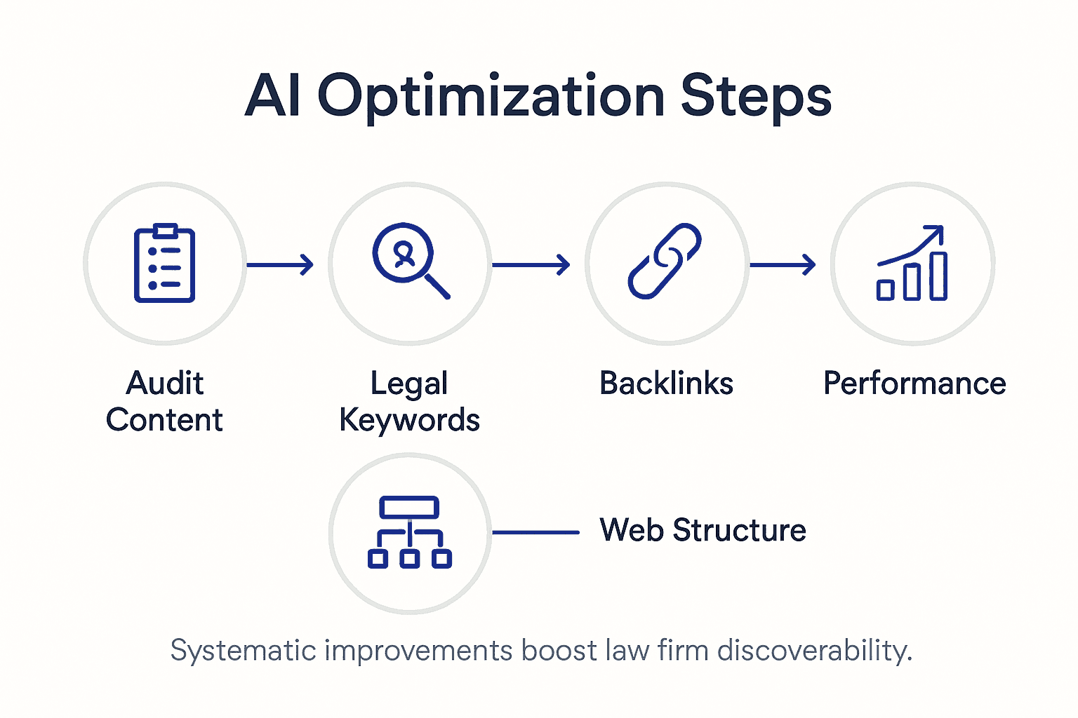 Infographic showing five steps of AI optimization for law firms