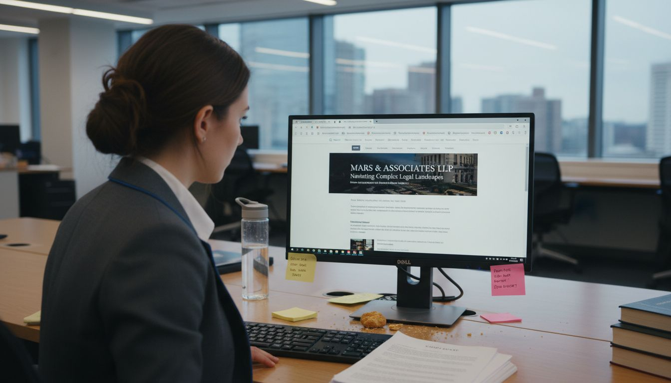 Lawyer reviewing law firm website snippet