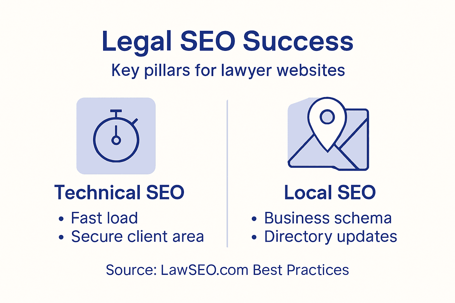 Infographic showing legal SEO key pillars