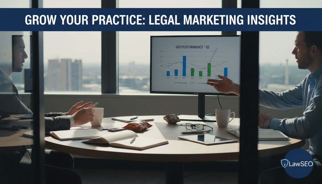 Team reviews SEO chart in meeting room