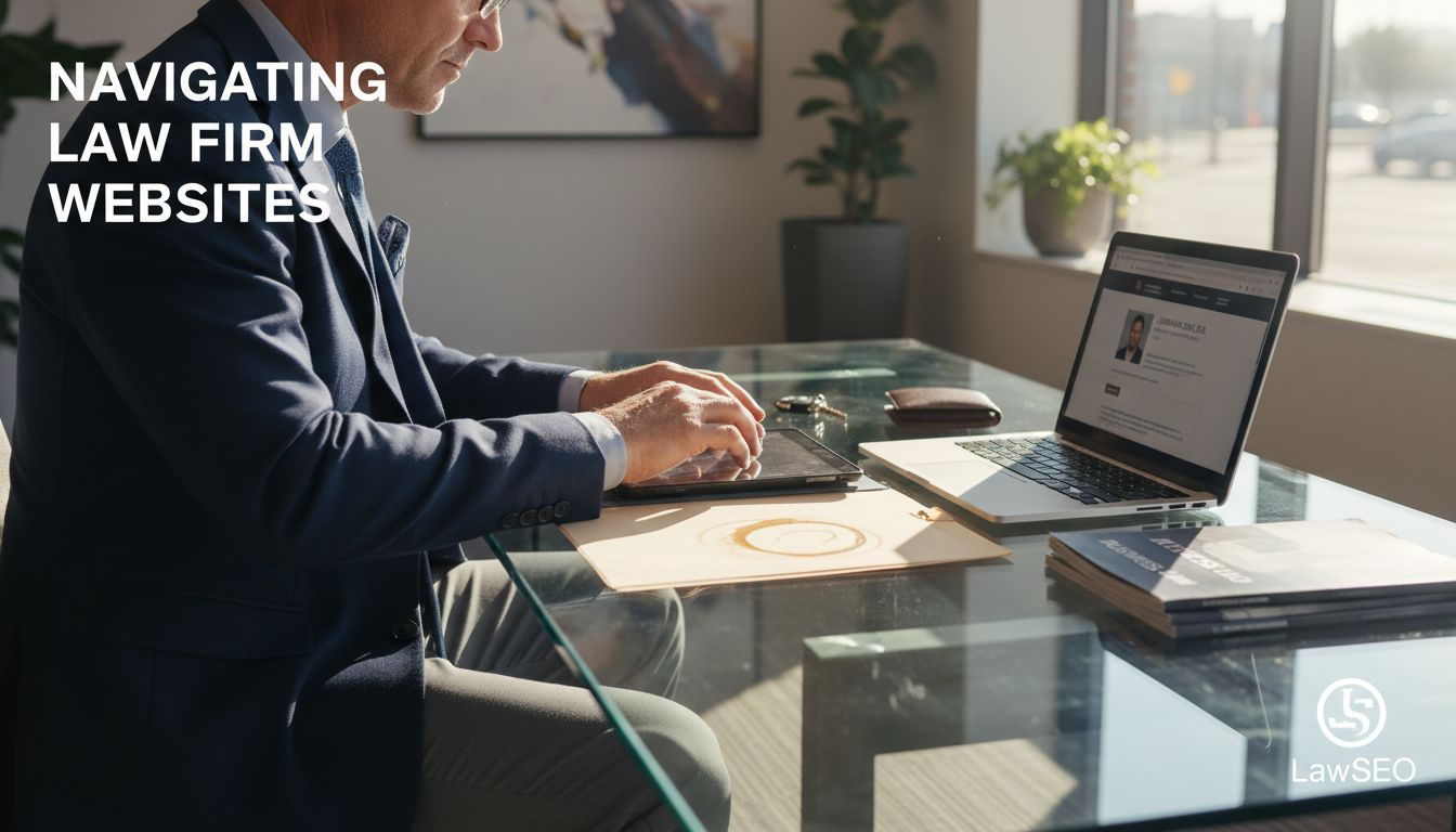 Client researching law firm website on tablet