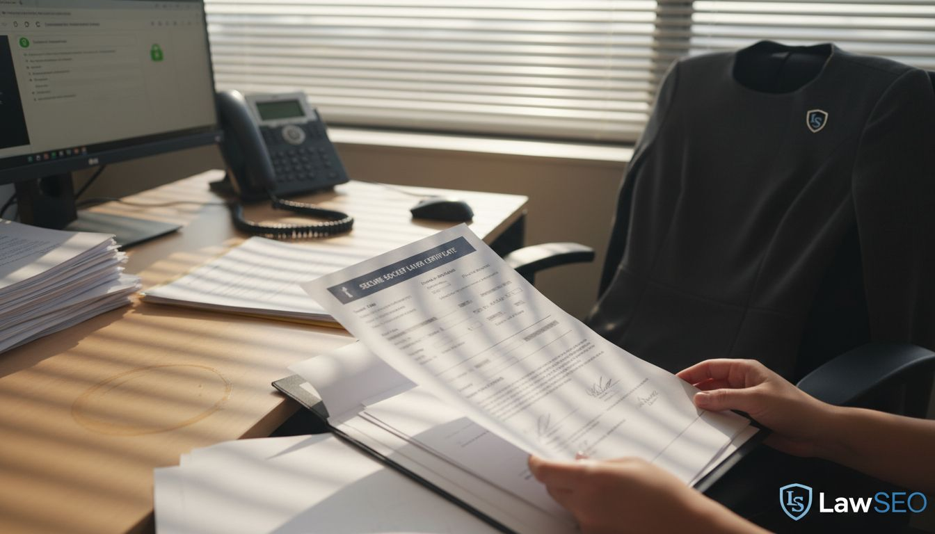 Legal assistant reviews SSL certificate paperwork