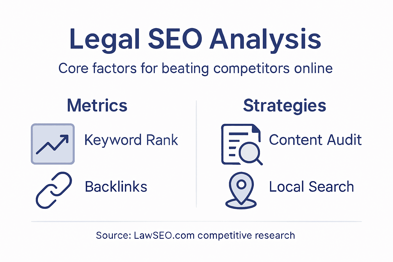 Infographic showing key legal SEO analysis factors