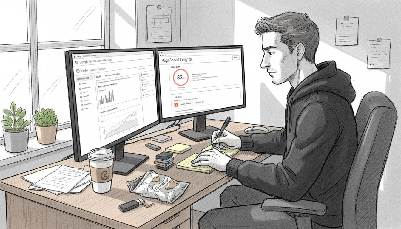 Web designer auditing site for SEO issues