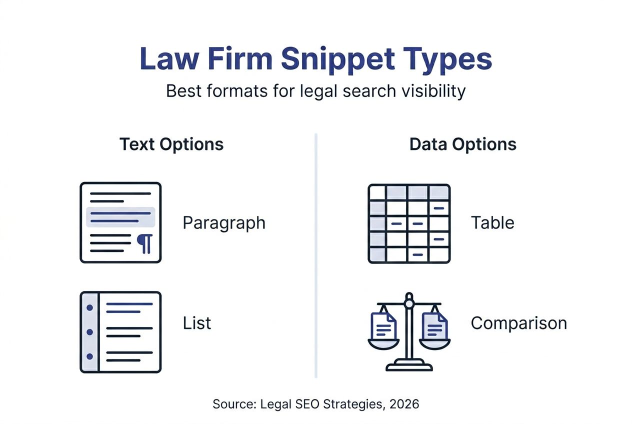 Infographic of main law firm snippet types