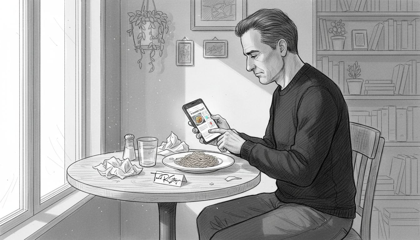 Man viewing restaurant website on phone