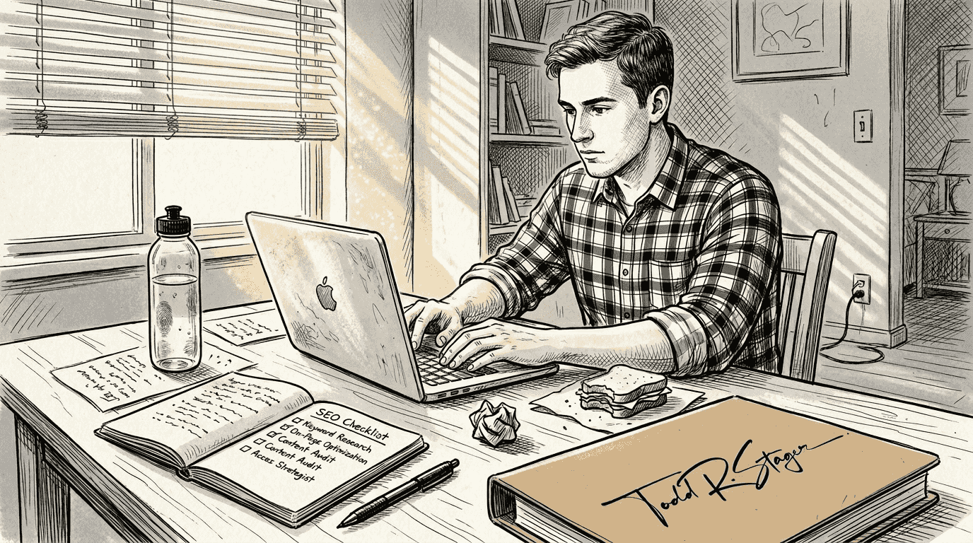 Writer creating optimized content at home workspace