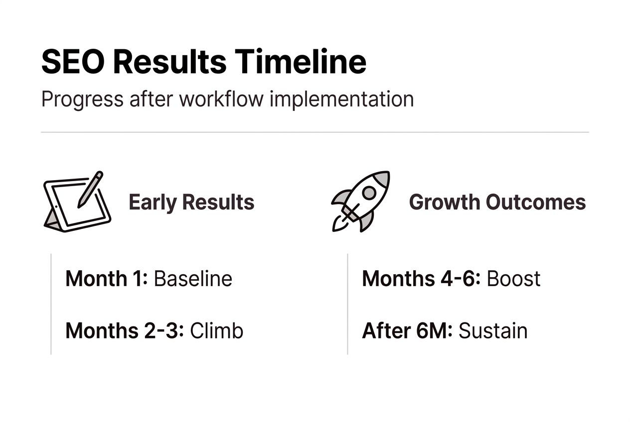 Infographic showing SEO workflow results timeline
