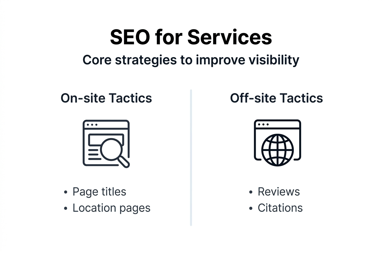 Infographic shows core SEO strategies split by type