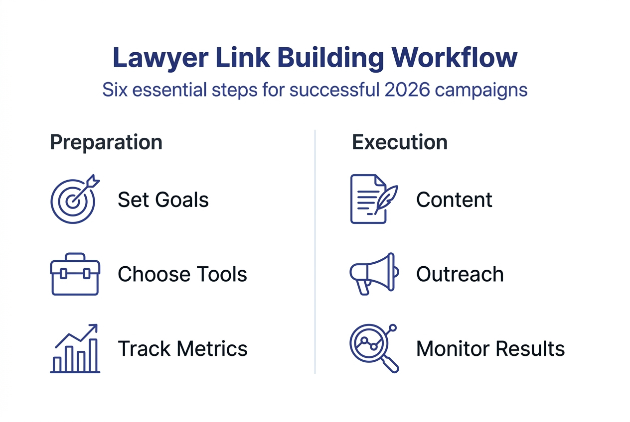 Infographic of lawyer link building workflow key steps