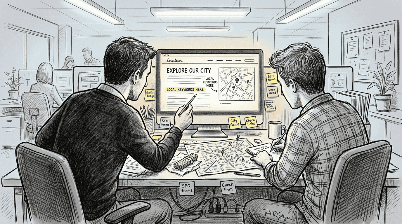 Team updating location-specific business website pages