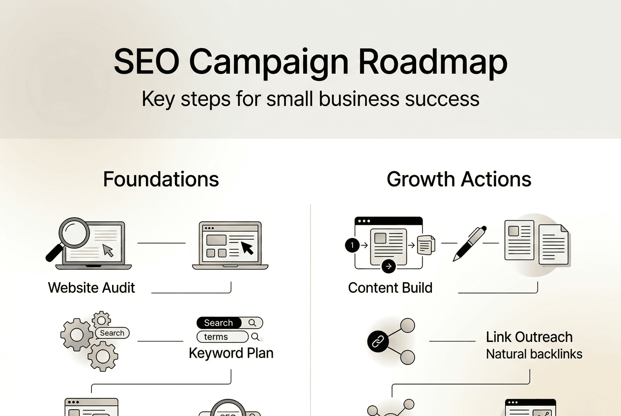 Infographic showing main SEO campaign steps