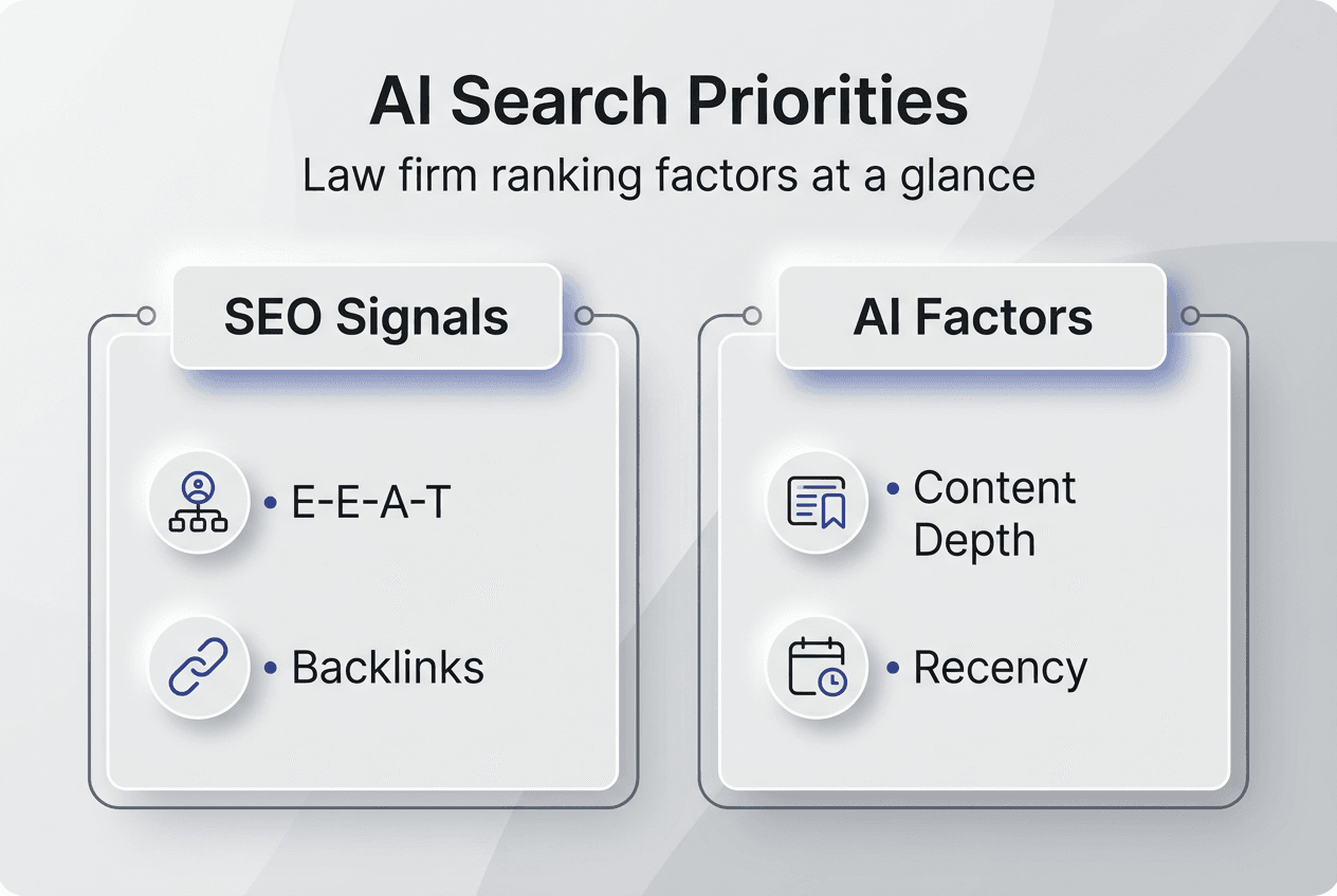 Infographic showing AI search ranking factors