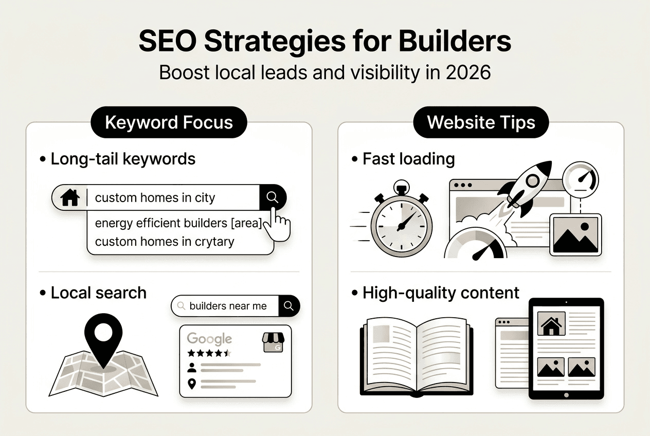 Infographic showing key SEO tips for builders