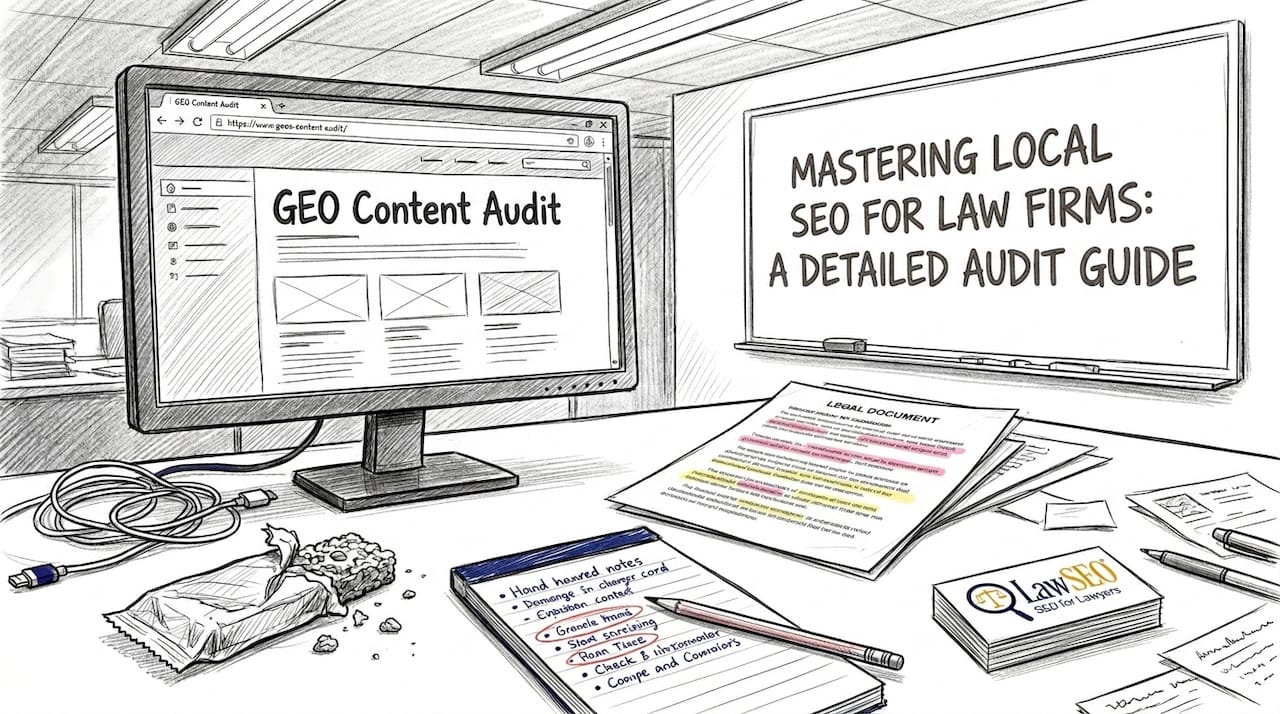 Legal marketer comparing GEO audit documents at desk