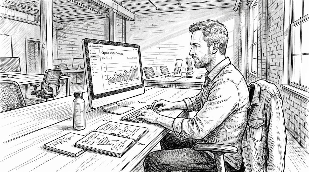 Marketer reviewing organic search analytics
