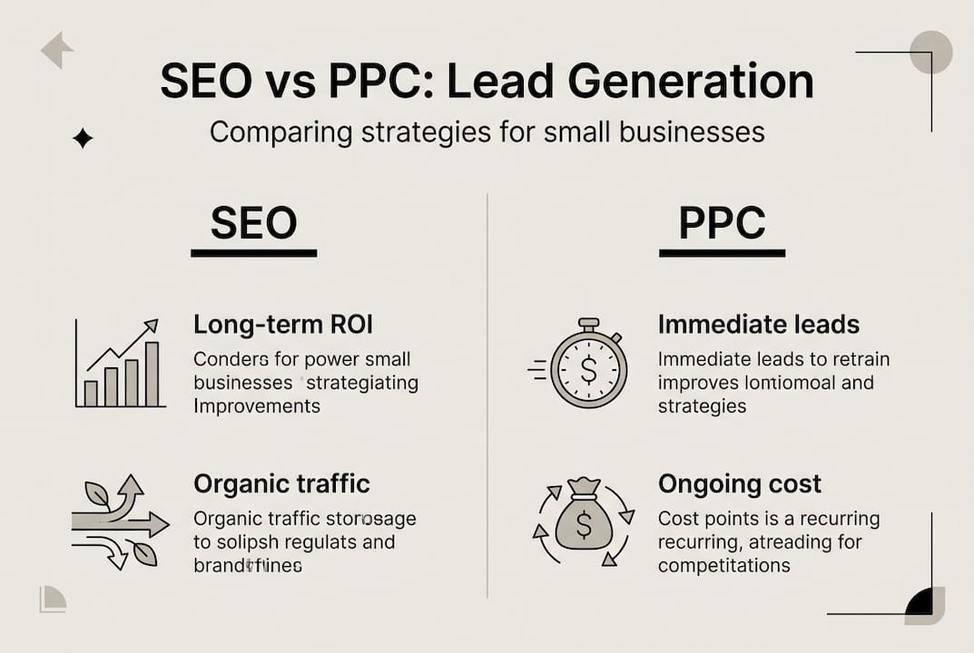 Infographic comparing SEO and PPC for leads