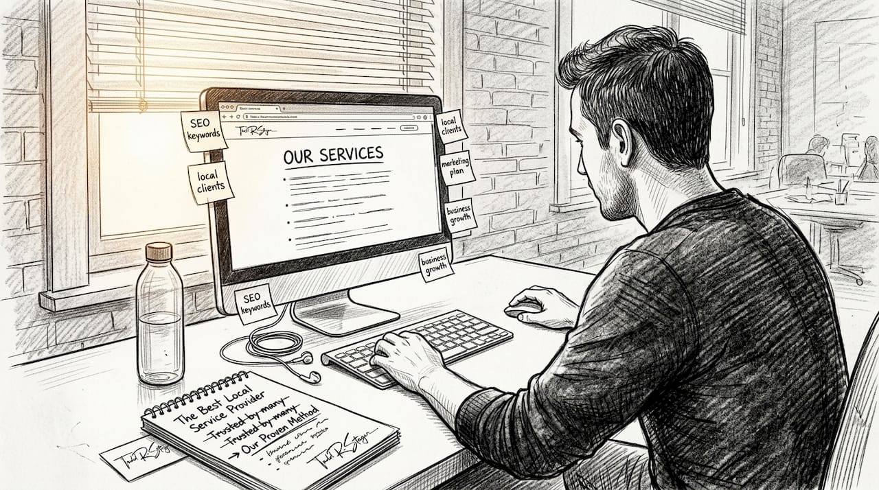 Man reviewing service business website content