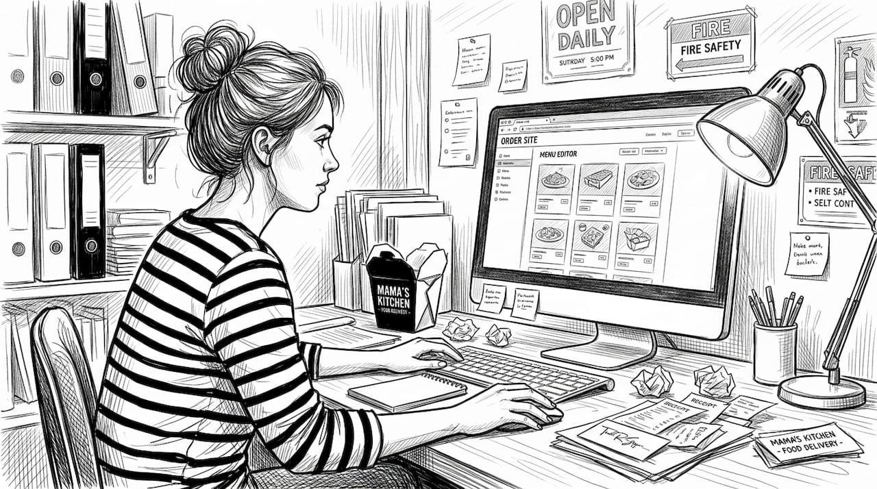 Web designer optimizing restaurant delivery website
