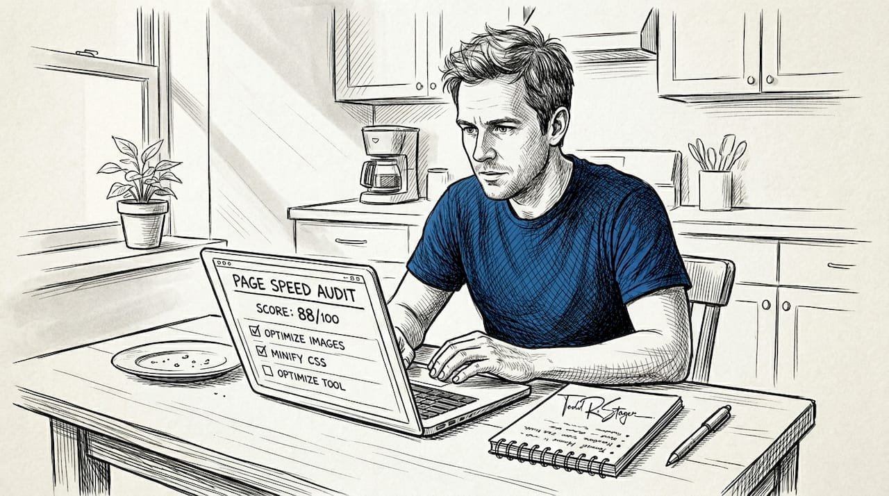Man auditing website speed at home