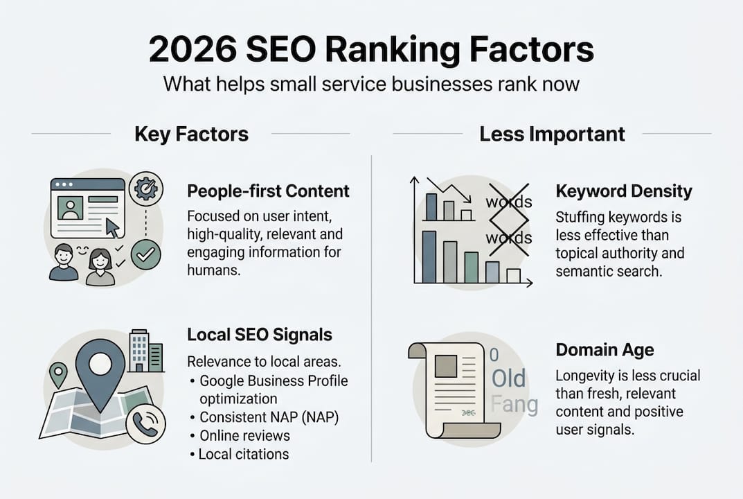 Infographic of 2026 SEO ranking factors summary