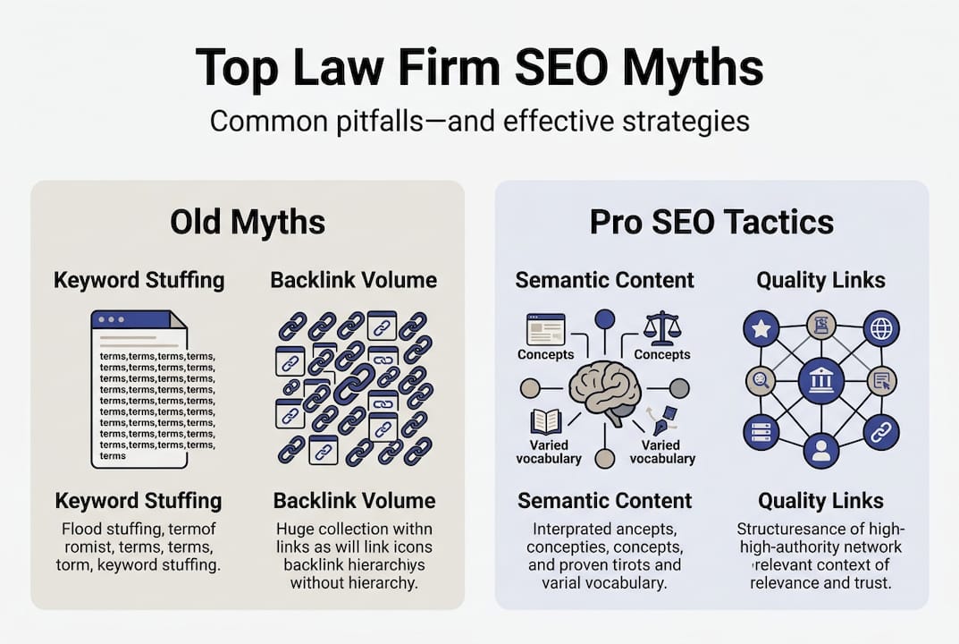Infographic showing legal seo myths and solutions