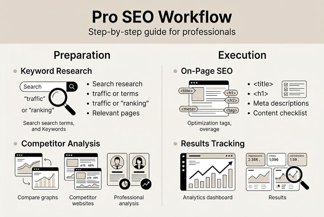 Infographic showing main SEO workflow steps