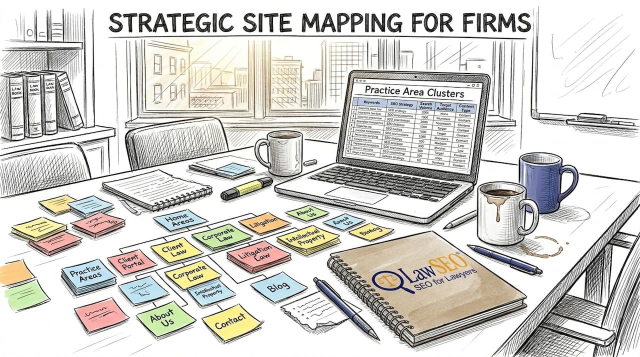 Law firm strategist working on content clusters