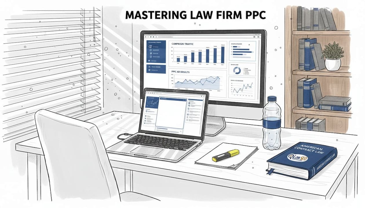 Lawyer reviews PPC ad analytics on computer