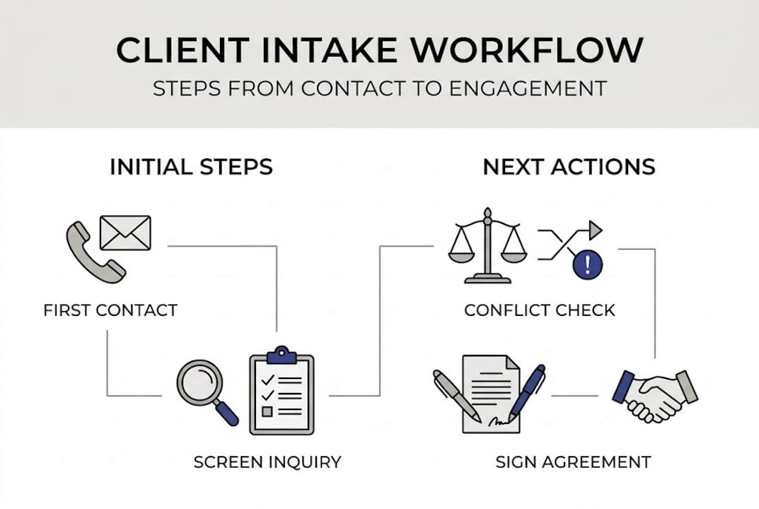 Infographic showing client intake workflow steps
