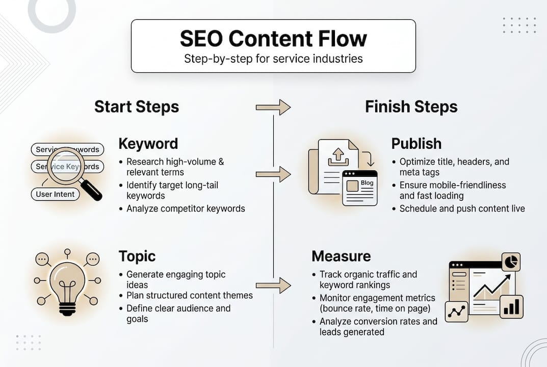 Infographic showing SEO content workflow steps