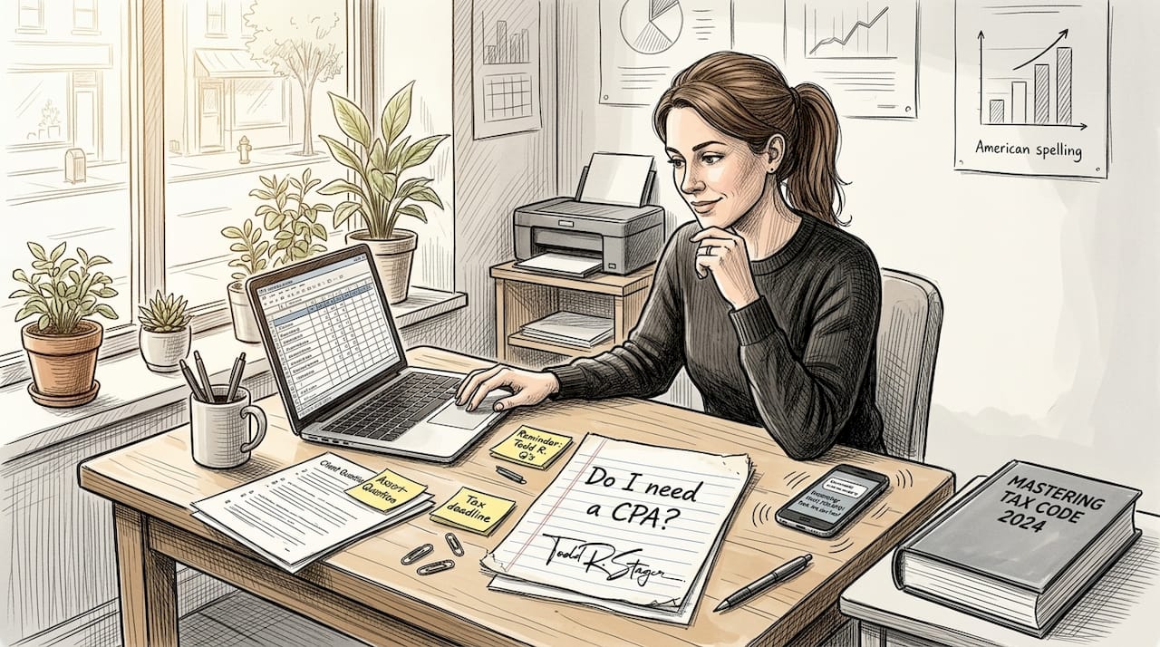 Accountant writing blog post at home desk