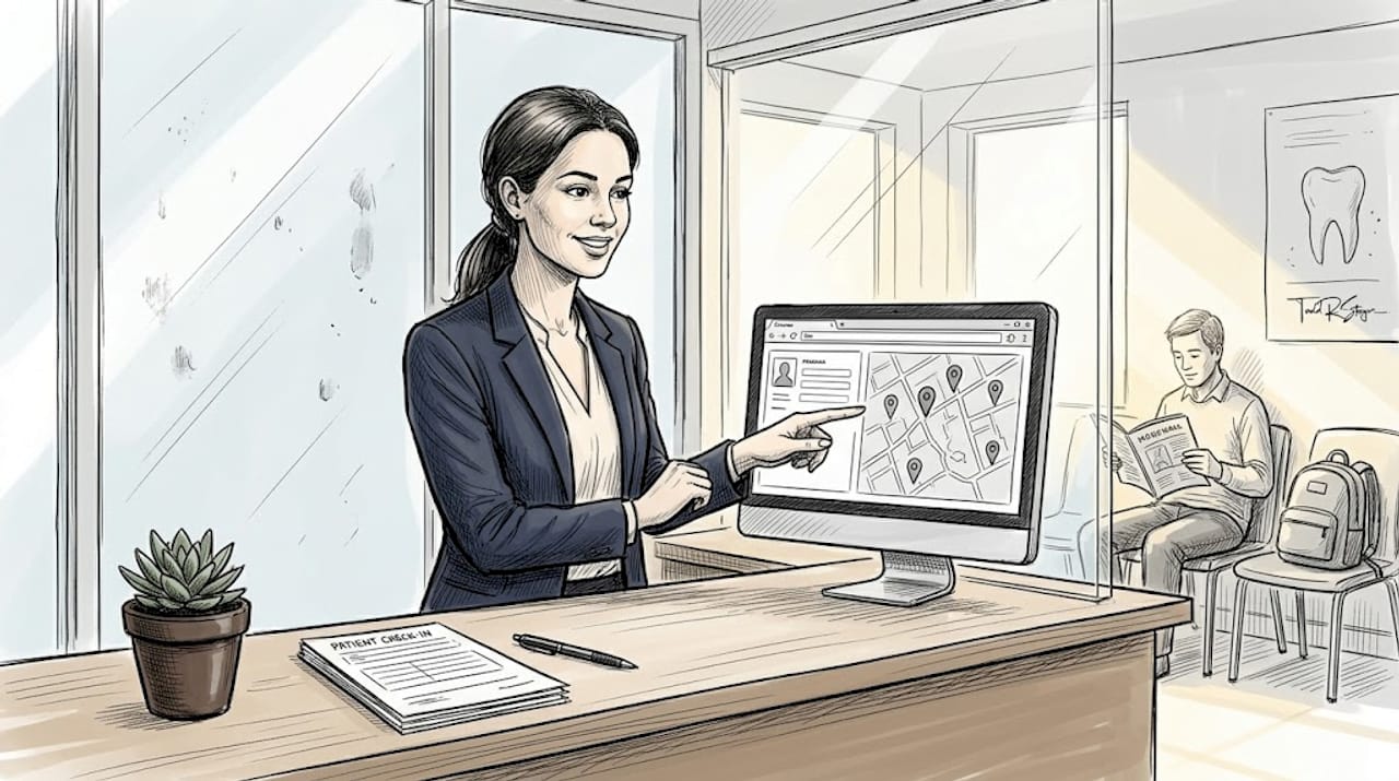 Receptionist updating dental clinic online profile
