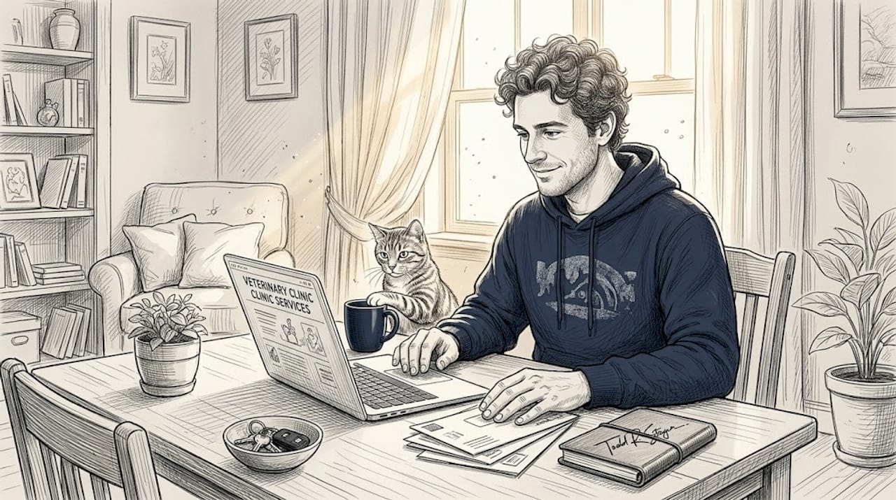 Pet owner viewing veterinary clinic website