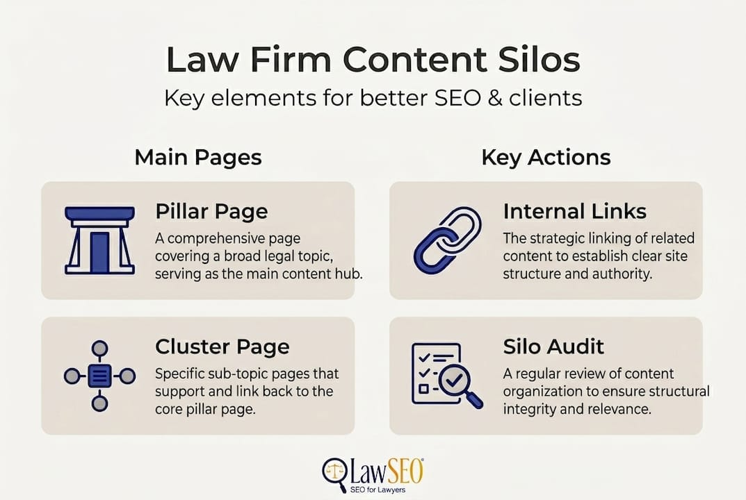 Infographic showing law firm content silo elements