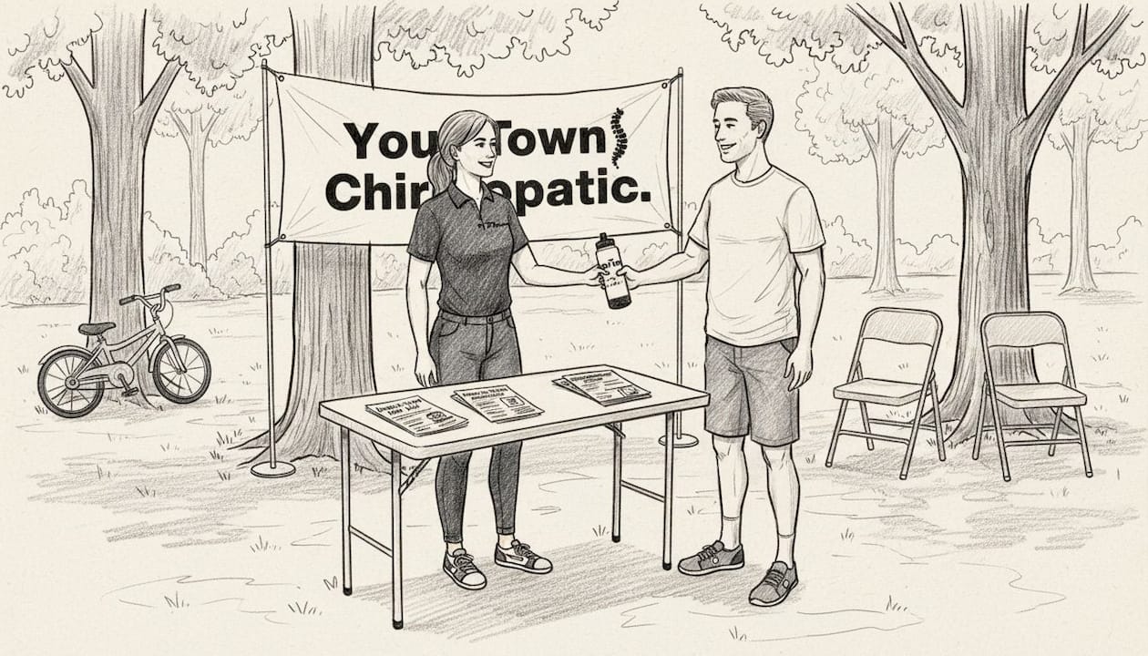Chiropractor at community health fair table