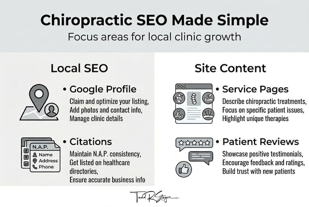 Infographic on chiropractic SEO focus areas